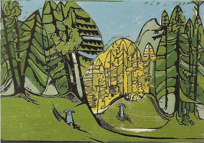 Ernst Ludwig Kirchner Forest-cemetery - Colour-wood-cut - 35 - 50 cm - Kirchner Museum Davos oil painting picture